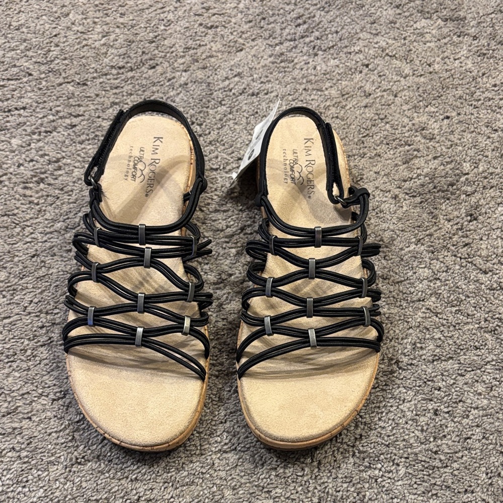 Kim Rogers Black and Tan Strappy Sandals